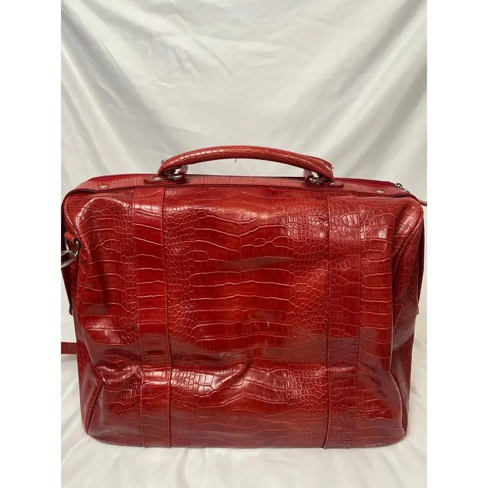 Vintage Bath And Body Works Duffle Bag Overnight Tote Red Faux Leather Alligator